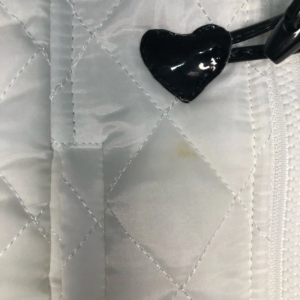 Satin flowers girls faux fur hooded white winter vest patent‎ closure heart sz 5